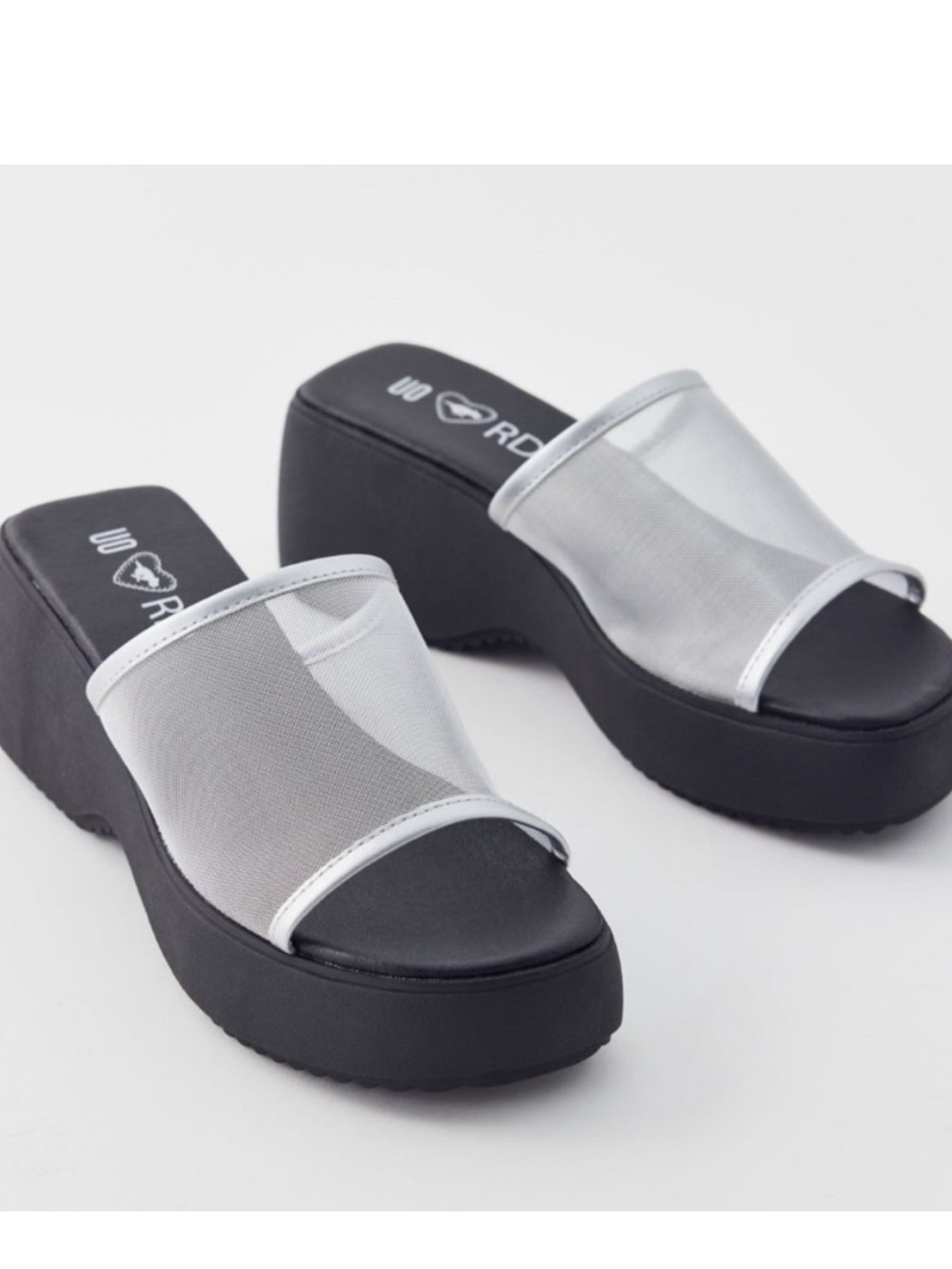 Rocket Dog UO Platform Mesh Slide Sandals in Black and Silver